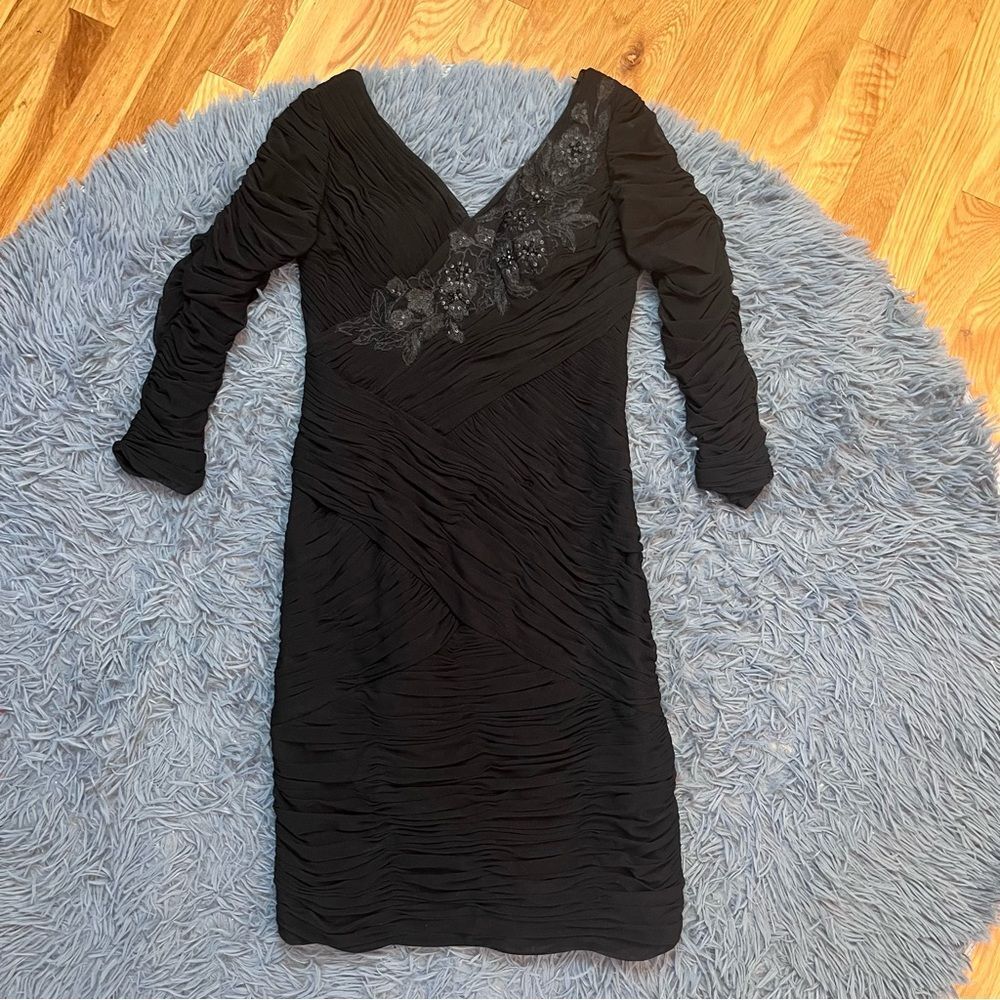 Vintage Sue Wong Black Embroidered Embellished Tulle Mini Dress Size 4